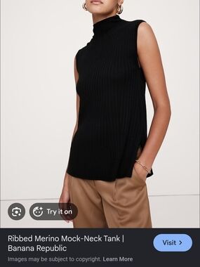 Banana Republic Black Ribbed Mock-Neck Sleeveless Top
